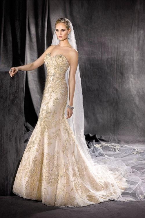 white and gold wedding dress