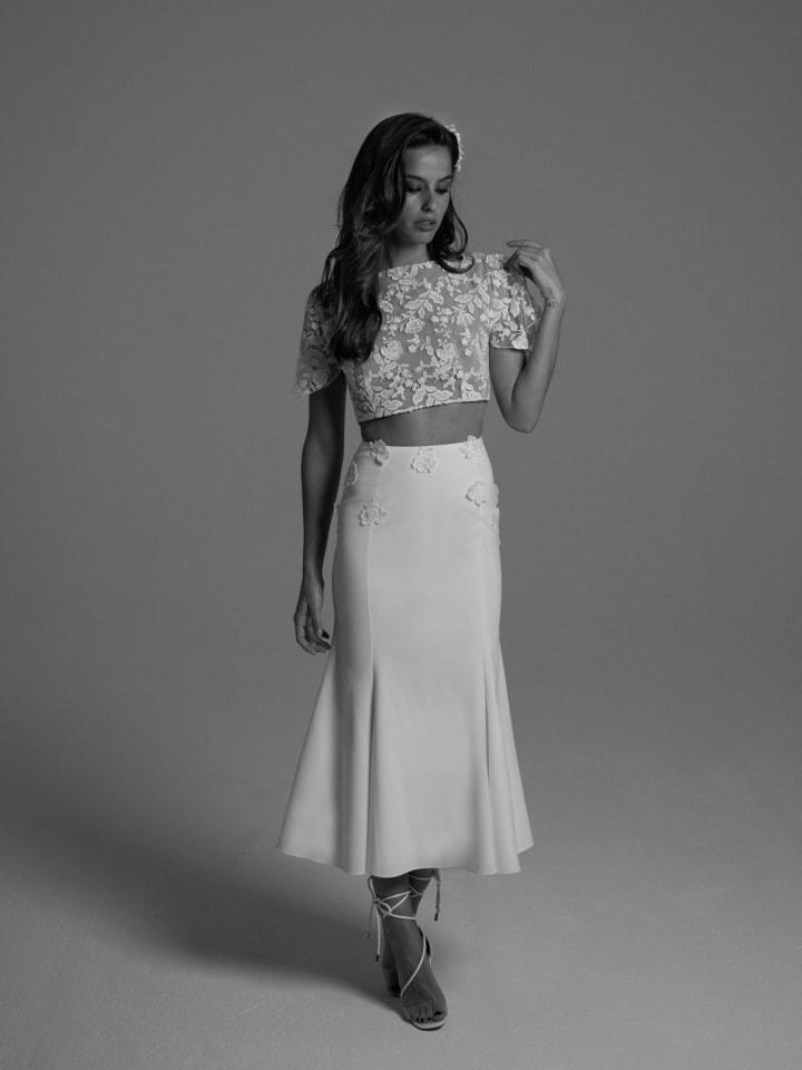 Lace & Beads embellished crop top in white