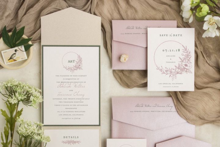 Wedding invitation design with floral wreath