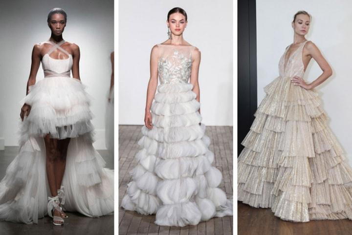 2019 wedding dress trends tiered skirt rimearodaky lazaro peterlagner