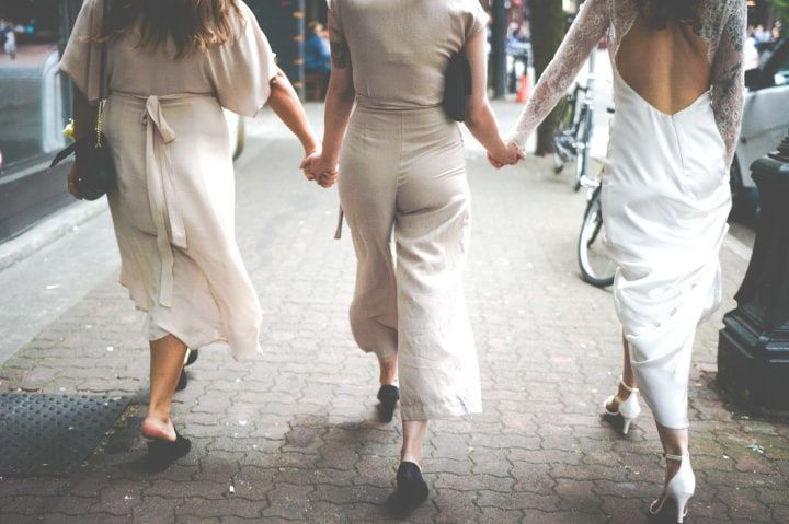 Bride and two bridesmaids