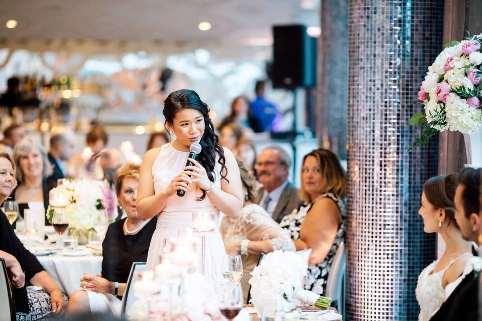 Maid of honour giving a wedding toast