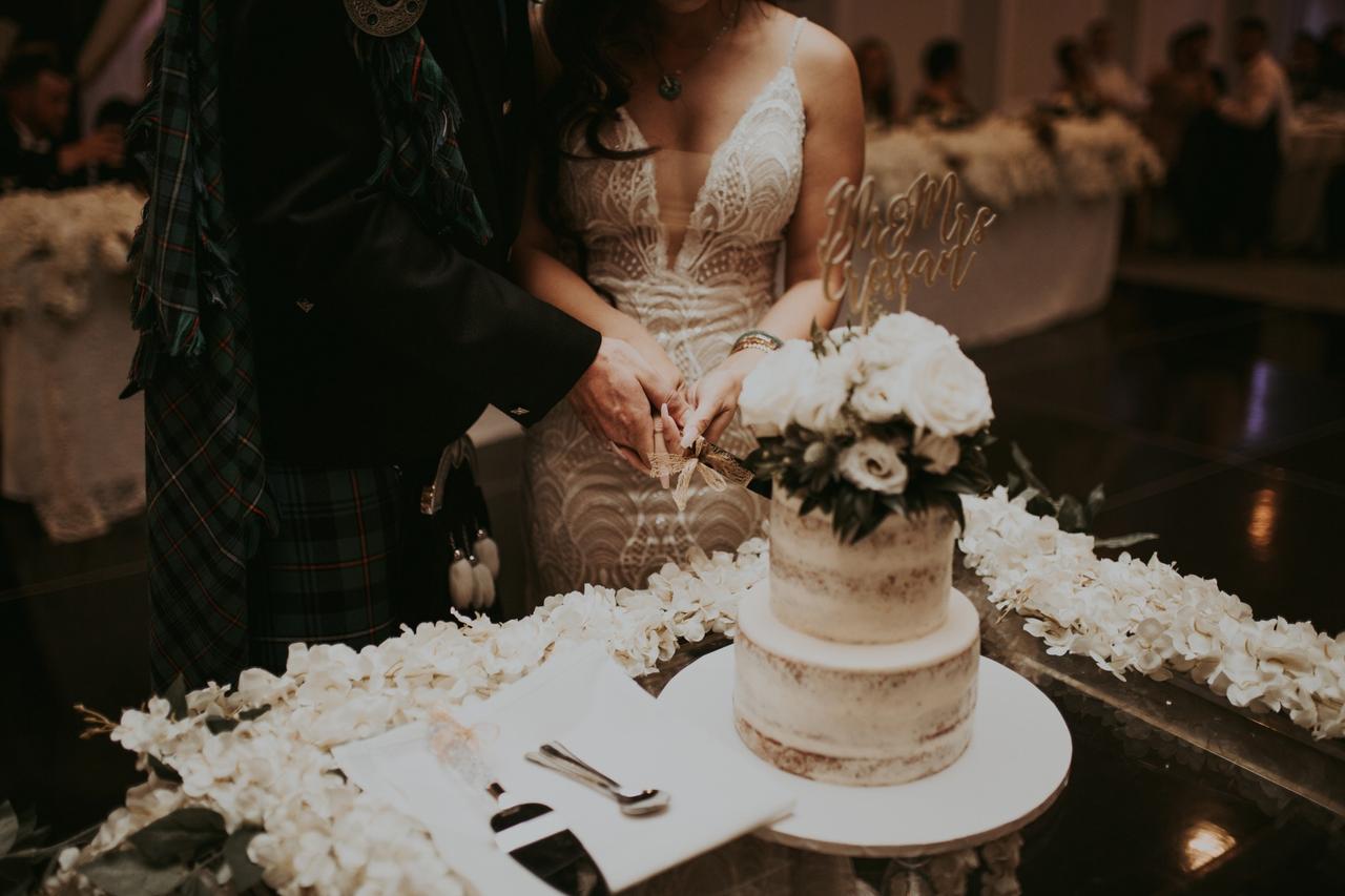 Real wedding cake cutting in Calgary