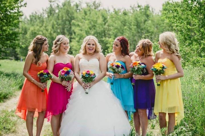 Rainbow coloured best sale bridesmaid dresses