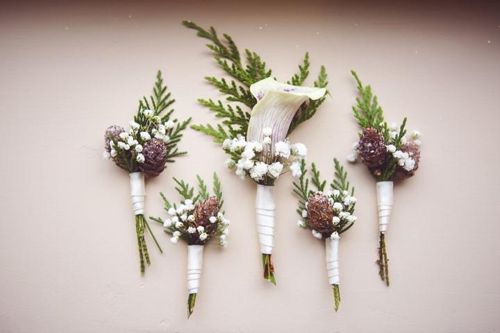 Winter wedding boutonnieres