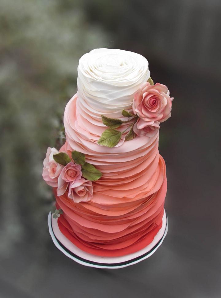 Pink and Orange Buttercream Ruffle Peony Cake | A Wedding Cake Blog