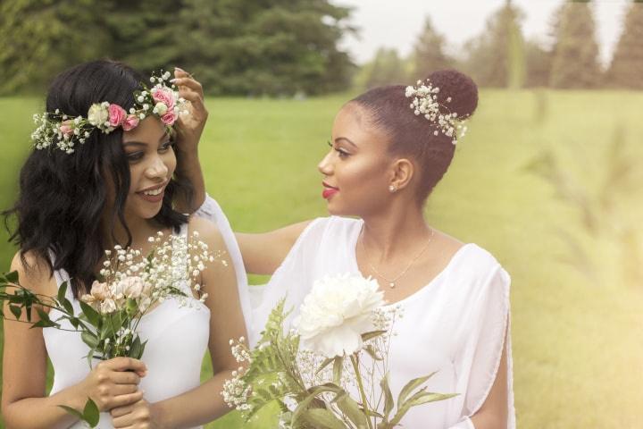 Bride wearing a floral crown