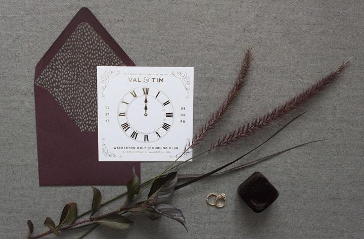 New Year’s Eve Wedding Ideas - clock invitation