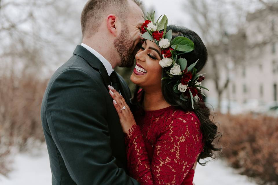 Winter bride with glowing skin