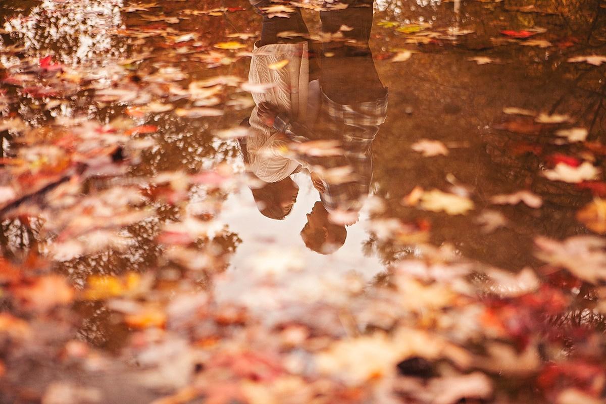 Fall engagement photo idea - reflection in a puddle