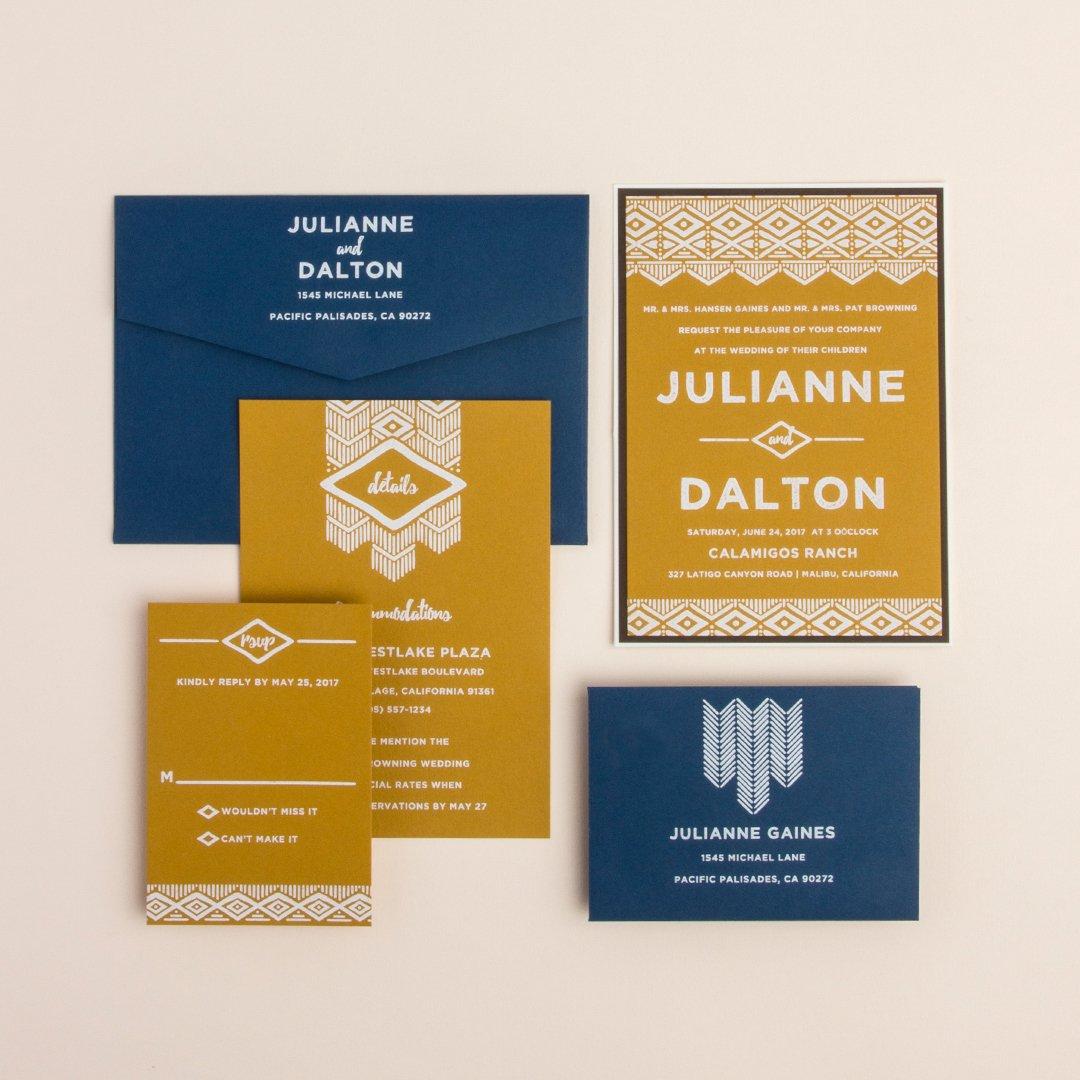 Gold and navy Wedding invitation suite