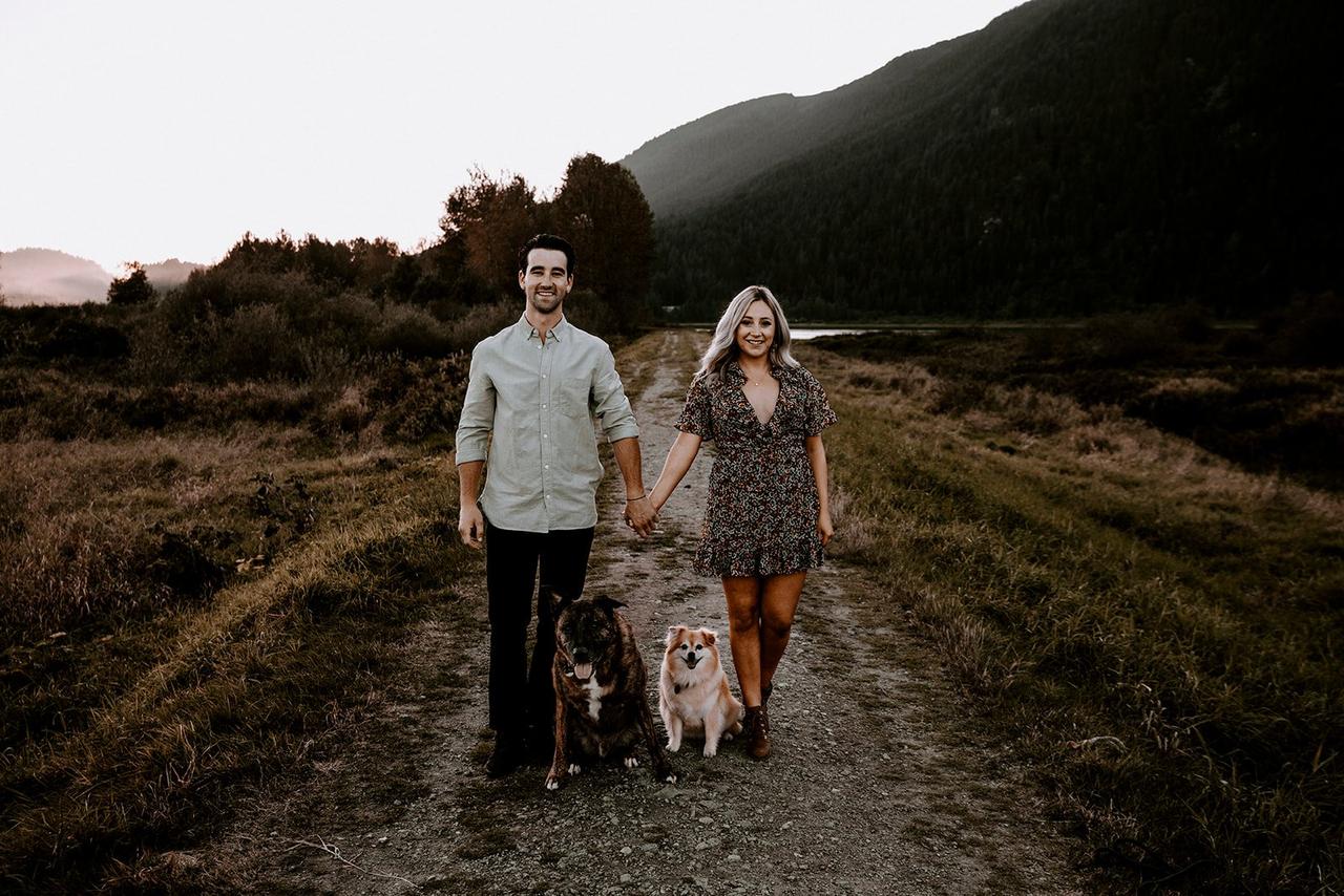 Fall engagement photo idea - walking the dogs