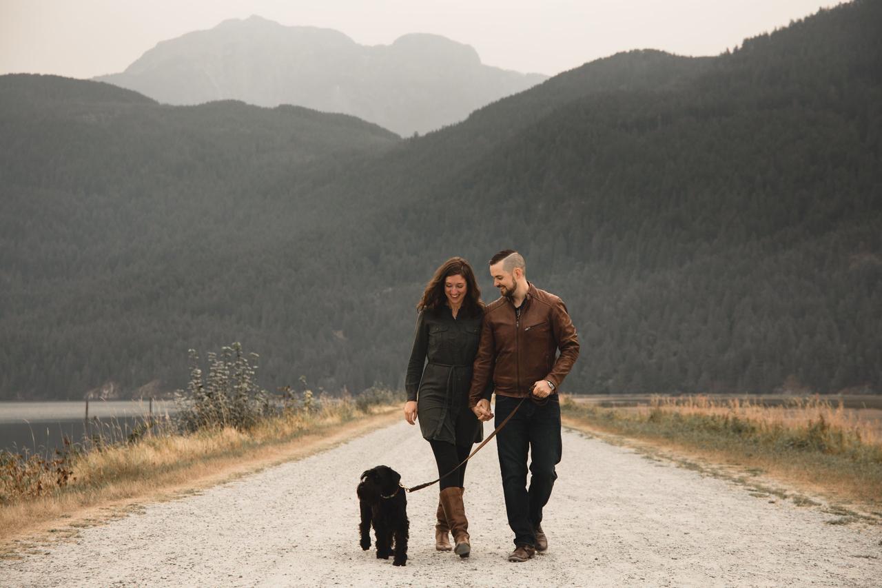 Engagement photo with dog