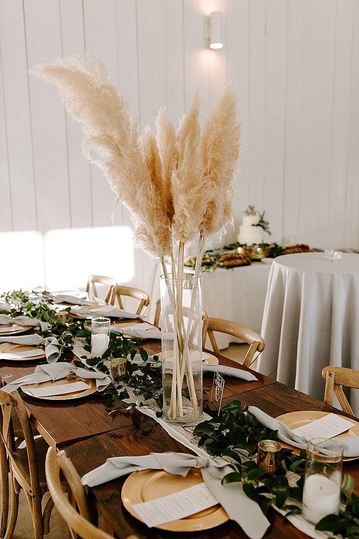 Bohemian Red and Gold Pampas Grass Floral Arrangement Wedding Centerpiece 