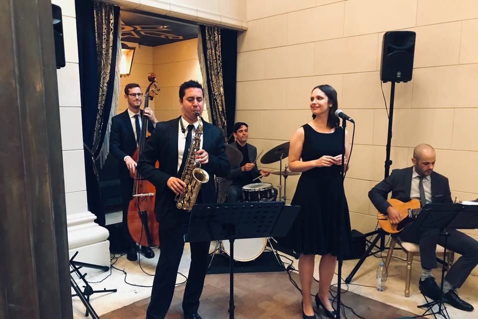 Live jazz band playing at a wedding reception