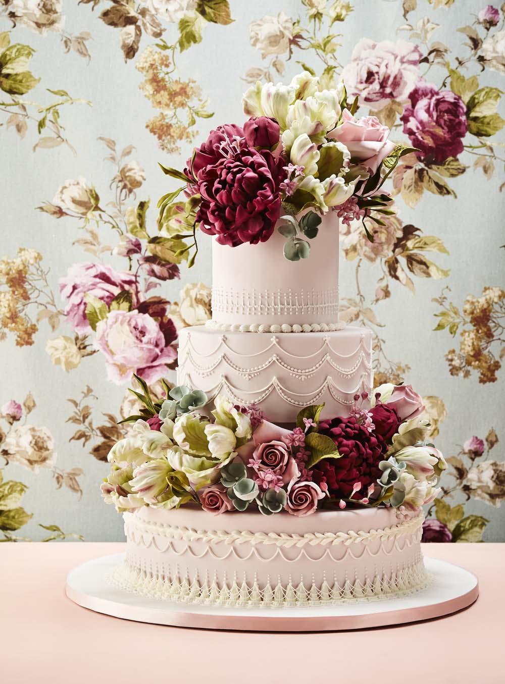 White Wedding Cake With Flowers - coucoucake