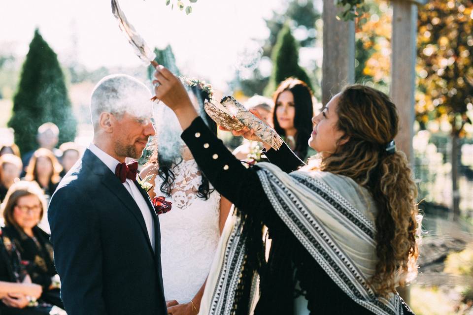 Sage Smudging Ceremony at a Wedding