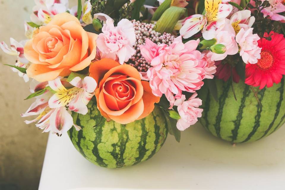 Watermelon vases for wedding centerpieces