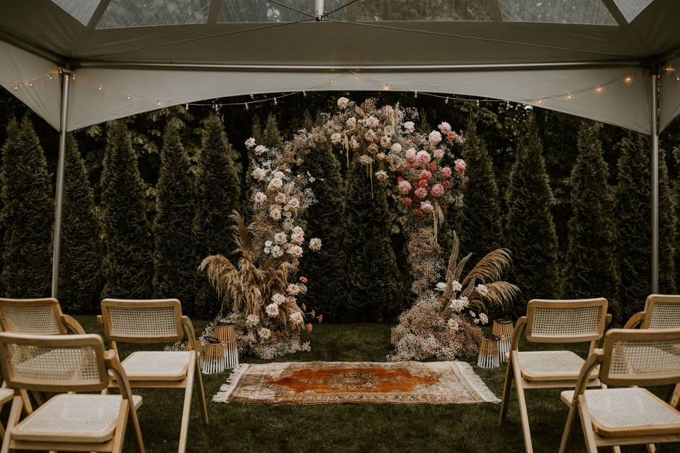 Backyard wedding ceremony tent