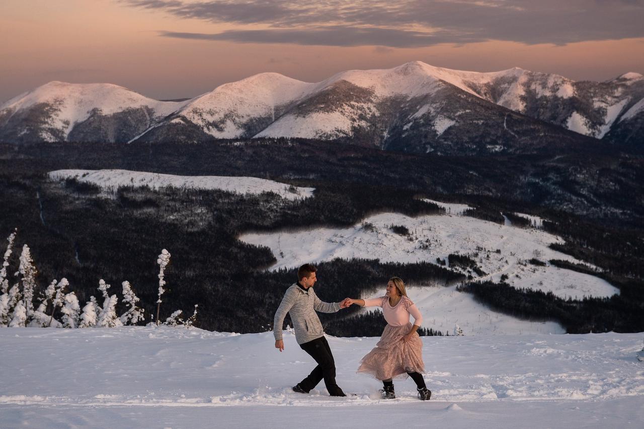 Dashing Through the Snow Winter engagement photo