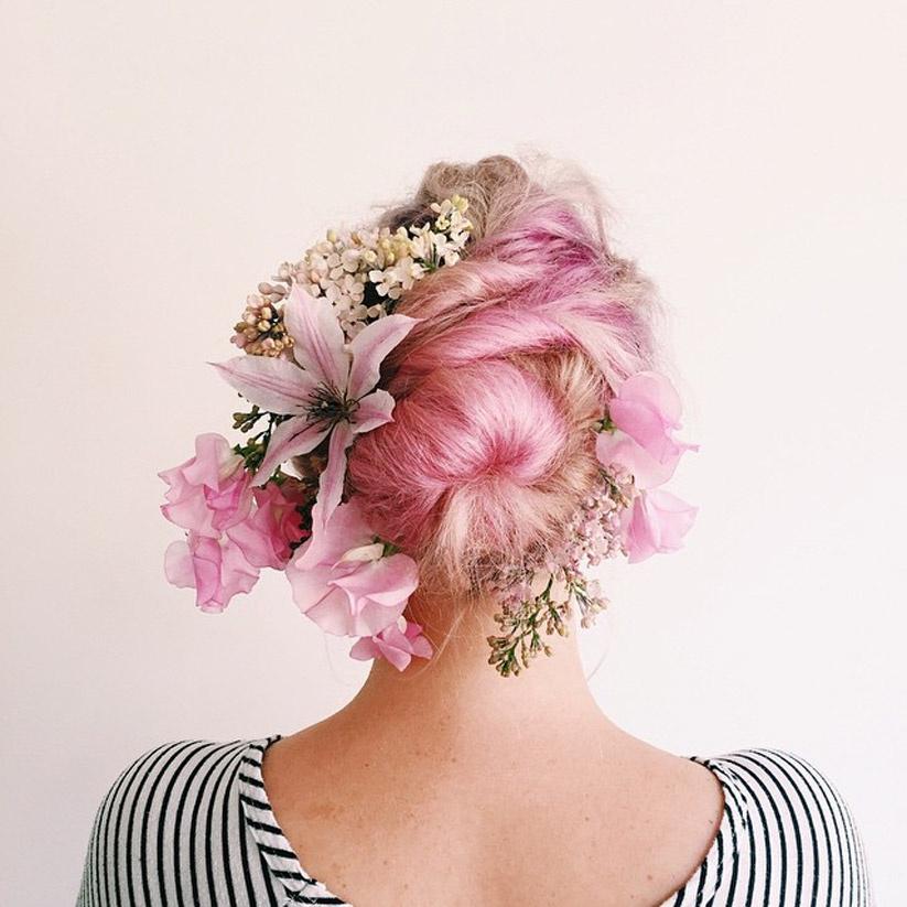 Pink hair hot sale flower