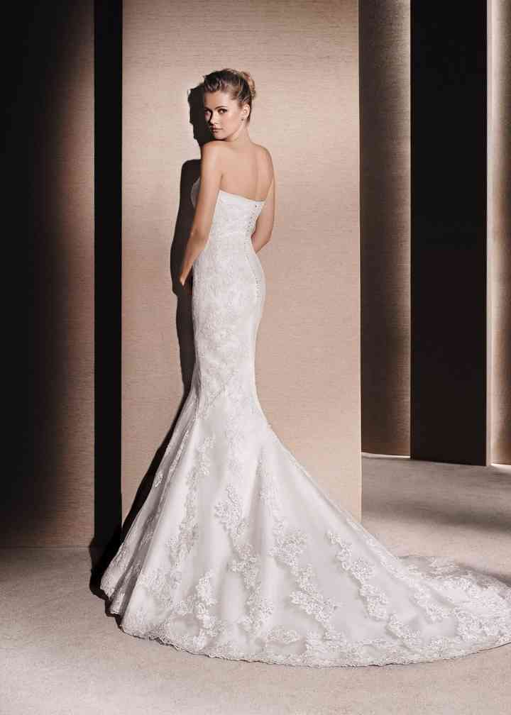 formal mullet dresses COLUMN EVENING GOWN WITH ELBOW LENGTH SLEEVES AND ATTACHED MULLET PEPLUM |  CULT MIA main image 1