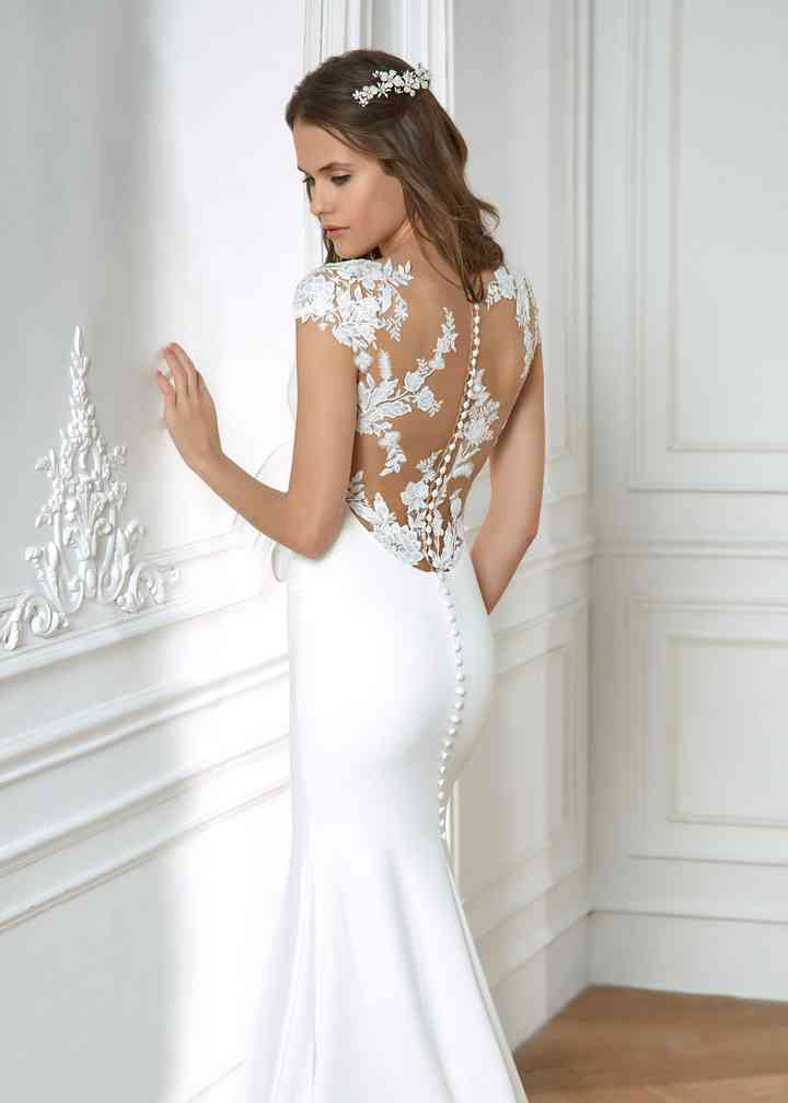 Crepe Wedding Dress with Illusion Back