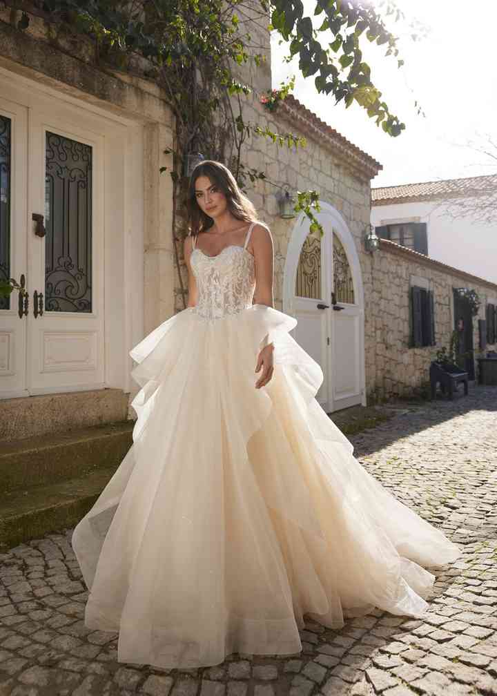 Luciana Fitted Beaded Stones Floral Wedding Gown By Luce Sposa with  Attachable skirt  Amazing Designer Wedding Dresses