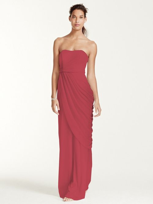 David's Bridal Style W10482		Long Strapless Mesh Dress with Side Draping, David's Bridal