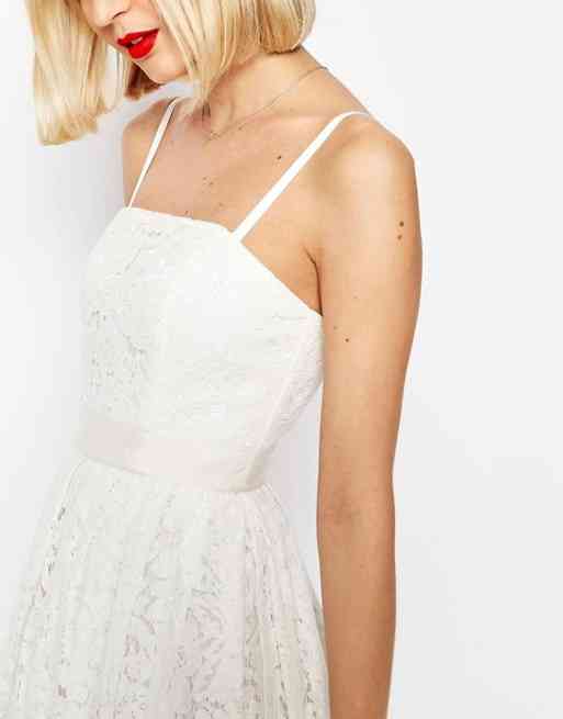 sachin and babi light blue dress ASOS EDITION Sophia plunge lace wedding dress with pleated skirt, Ivory main image 1