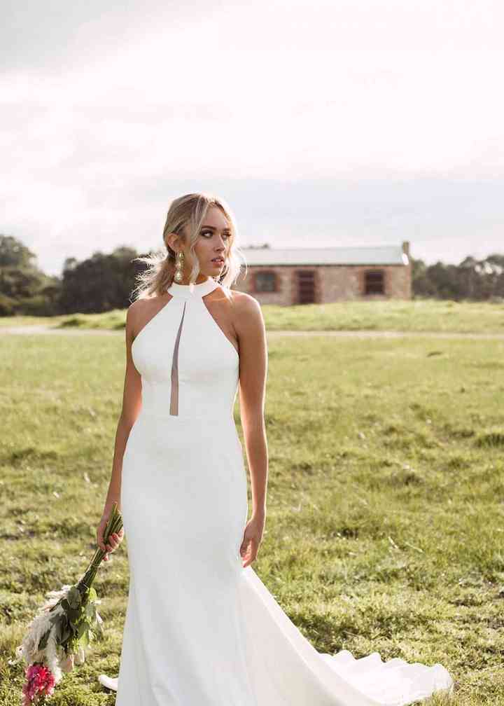 high collar halter wedding dress