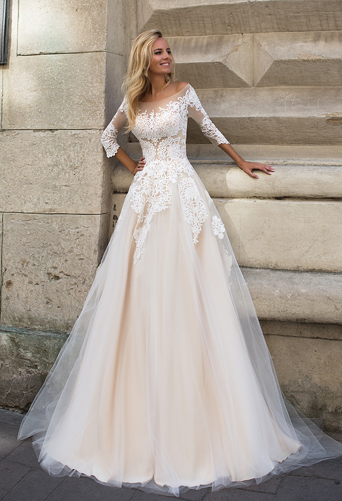 Unique Lace Wedding Dress with A-Line and Sleeves, Elika In Love – Elika  In Love