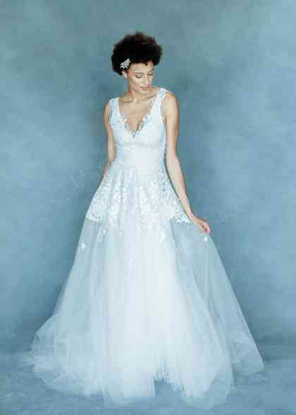 amsale blue sash wedding dress Used Amsale Amsale Blue Sash Wedding Dress
