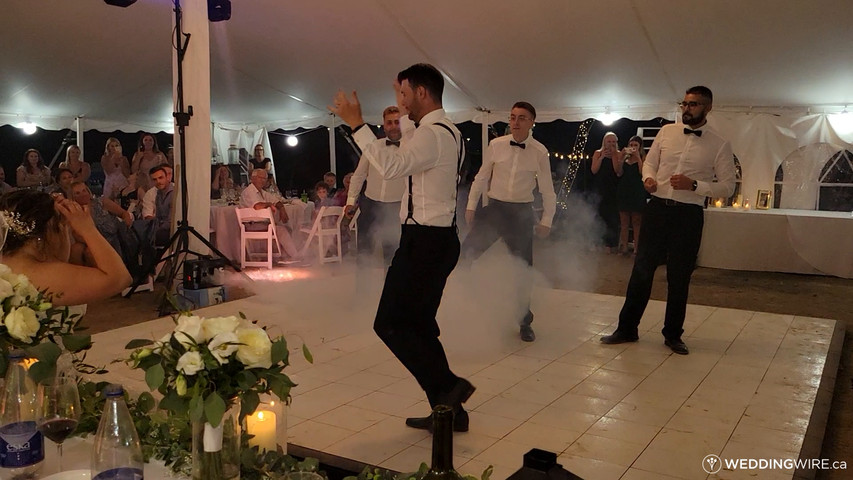 Grrom and Groomsmen Serenading the Bride  at 1840 Farmhouse & Vineyard