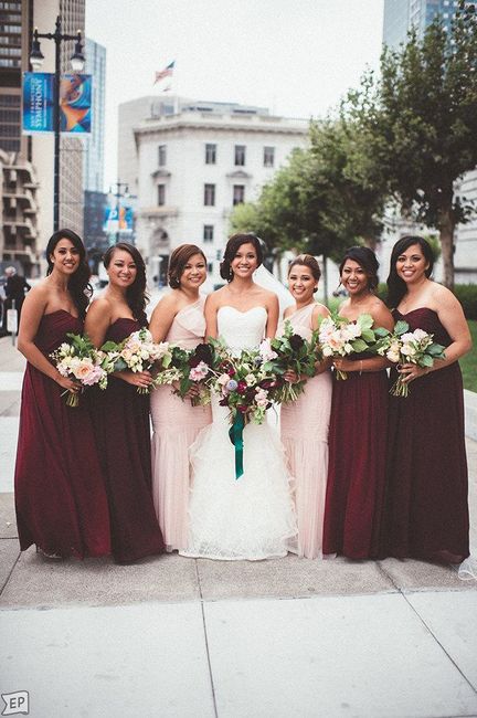 Different coloured dresses for small bridal party? 2