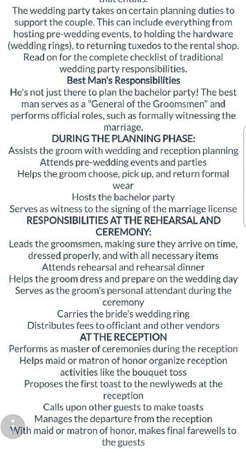 Roles and responsibilities of wedding party - 1