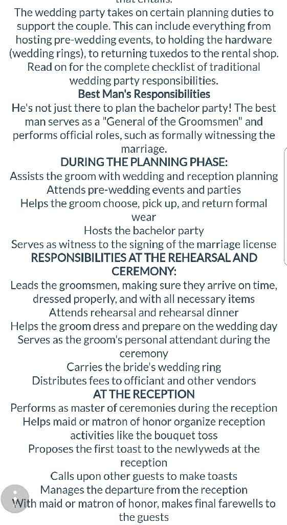 Roles and responsibilities of wedding party - 1
