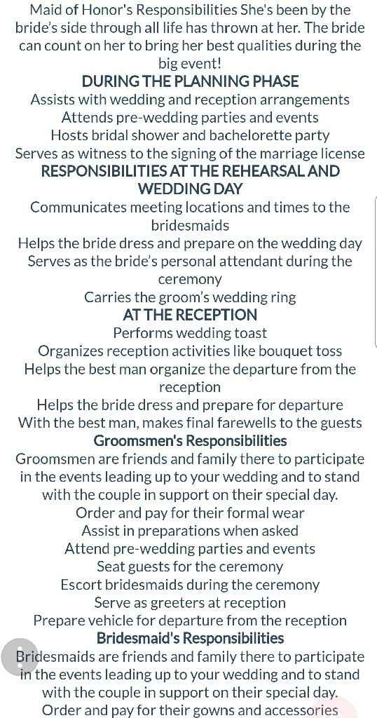 Roles and responsibilities of wedding party - 2
