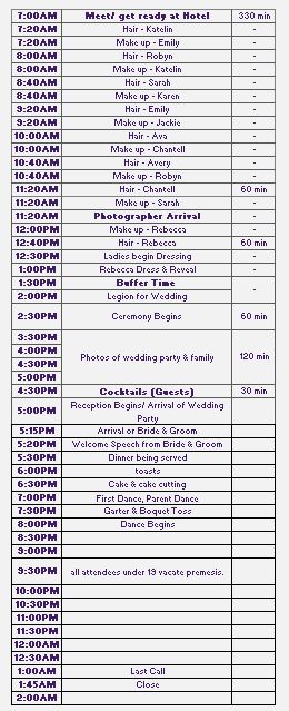 Bride Schedule
