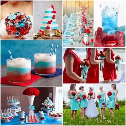 Teal blue, Red and White 