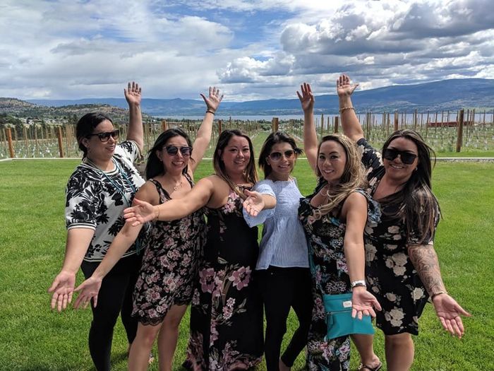 All of us girls on the wine tour. Bridal party plus a family friend