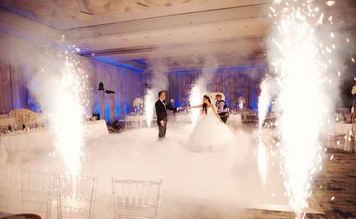 C) Special effects like a fog machine and sparklers for the dance floor