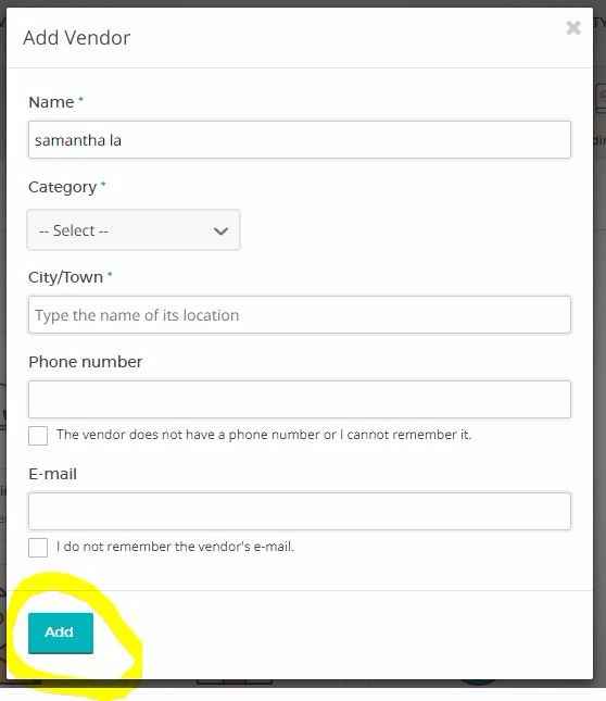 Add Vendor form