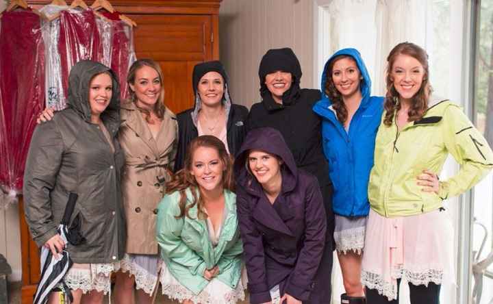 Bridesmaids in rain gear!