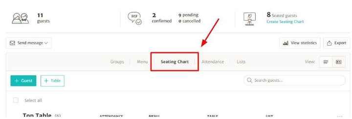 Seating Chart View in Guest List Tool