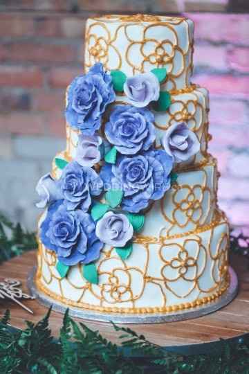 Blue Floral  Wedding Cake