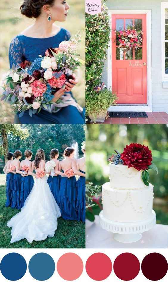 Royal Blue, Coral and Cranberry Wedding Colour Palette