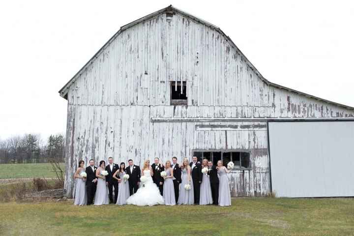 Wedding Party Picture in front of Barn - Maigan Cowen Photography