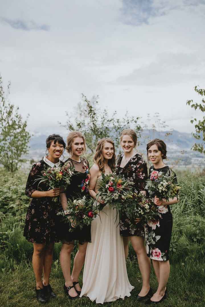 Short Black Floral Bridesmaids Dresses
