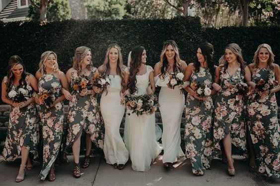 Long Floral Bridesmaids Dresses